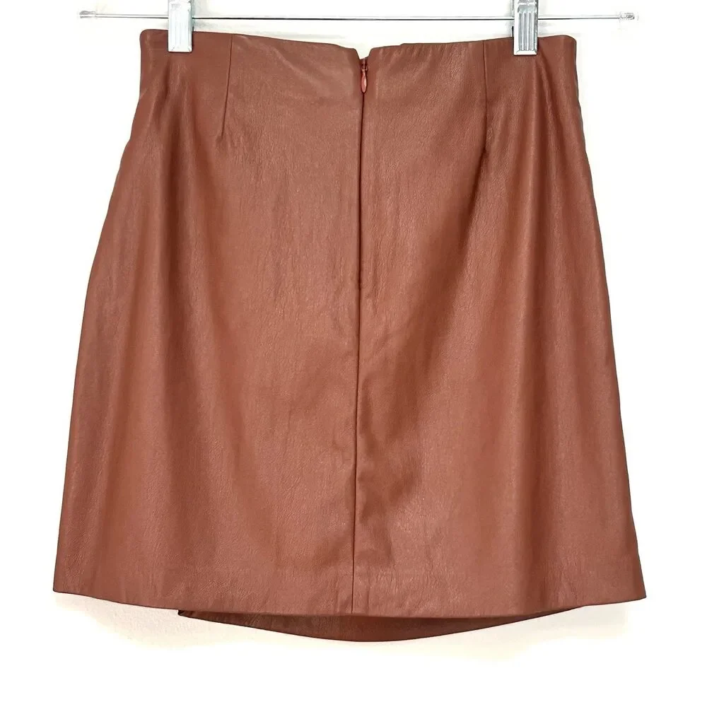 Wilfred Aritzia Faux Leather Wrap‎ Mini Skirt Womens 2 Brown Draped Vegan